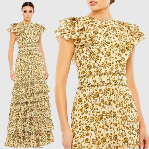 Mac Duggal 70114 Tiered Ruffle High Neck Gown Size 4 NWT...